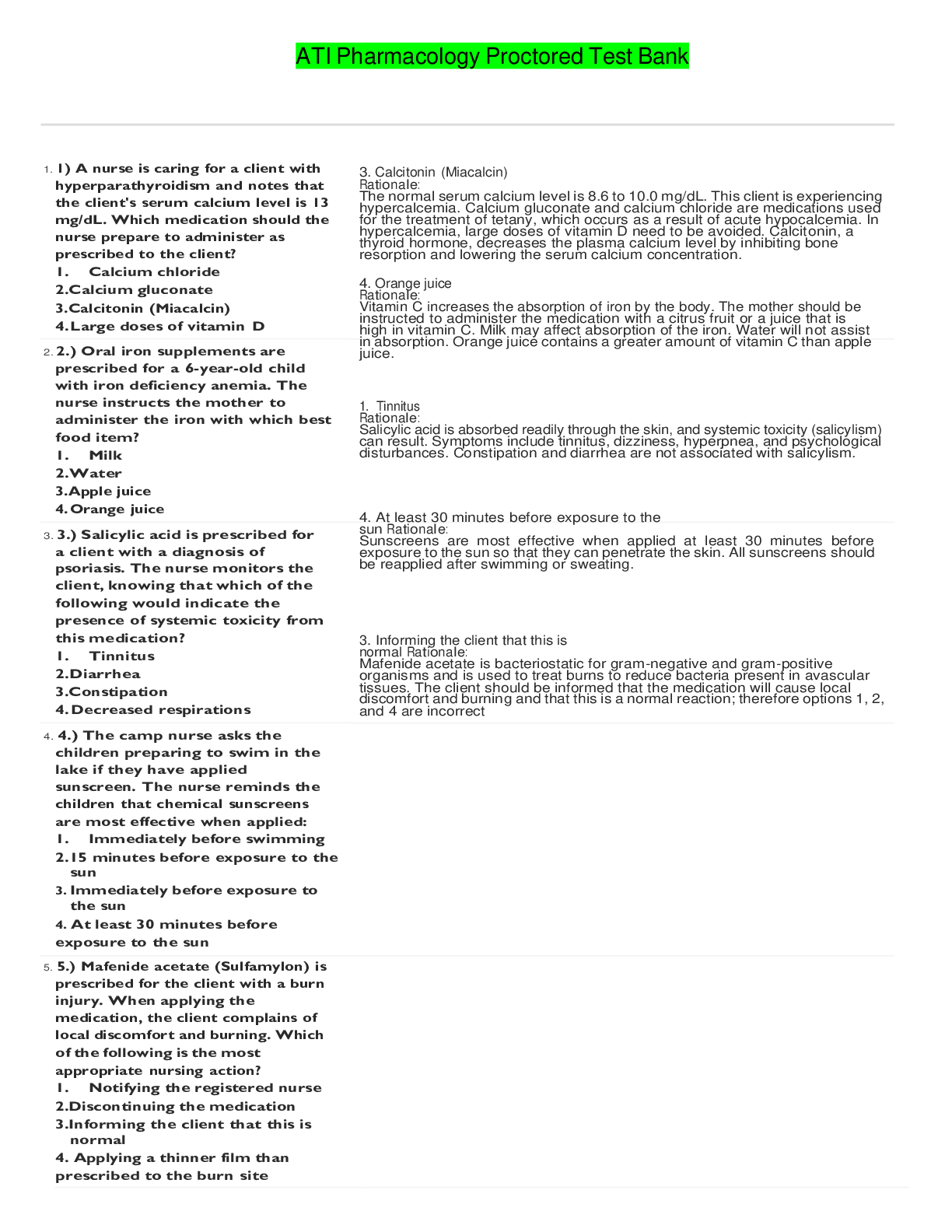 Preview of ATI Pharmacology Proctored Test Bank, Latest Complete Questions & Answers (2021)